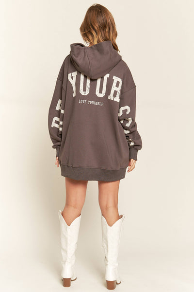 BE YOURSELF HOODIE SWEATER - JJT6145: ASH BLACK / S/M - Lulu Bella Boutique