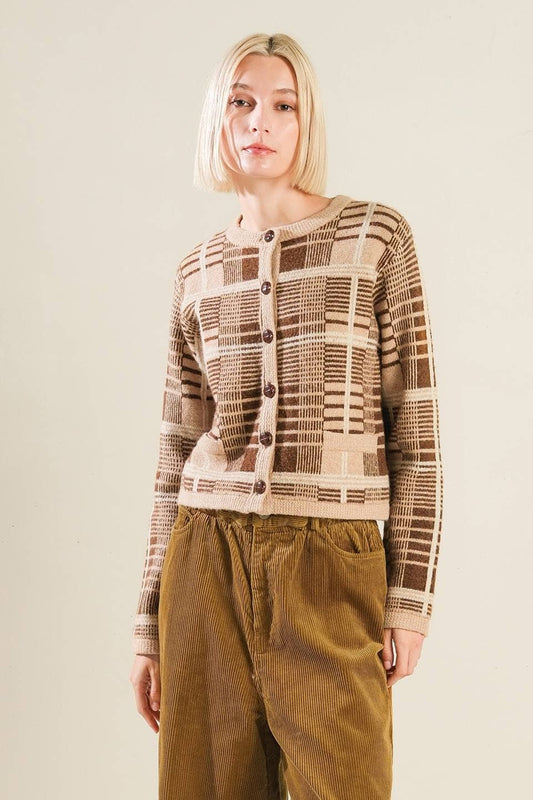 Sweater Knit Cardigan: TAUPE BROWN