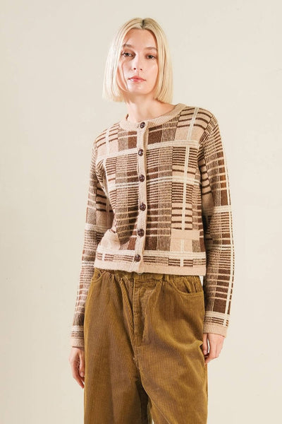 Sweater Knit Cardigan: TAUPE BROWN