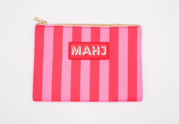 Premium Mahjong Card & Accessory Bag: Stripes- Purple & Green Card & Accessory Bag