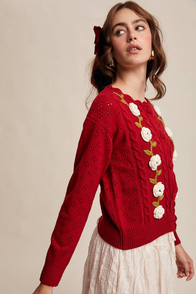 Handmade Crochet Flower Cardigan: Red