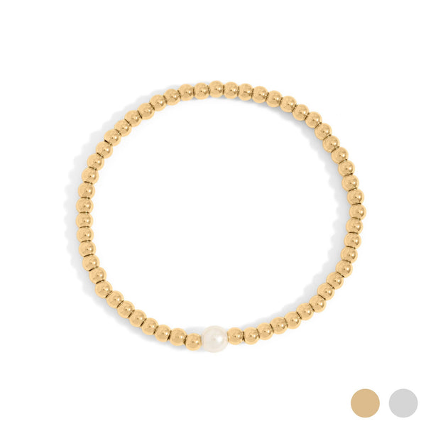 18K Gold PVD Stainless Steel Stretch Bracelet with Pearl: Gold