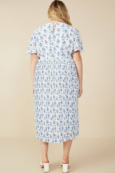 Womens Ditsy Floral Pleated Skirt Dress: Blue - Lulu Bella Boutique