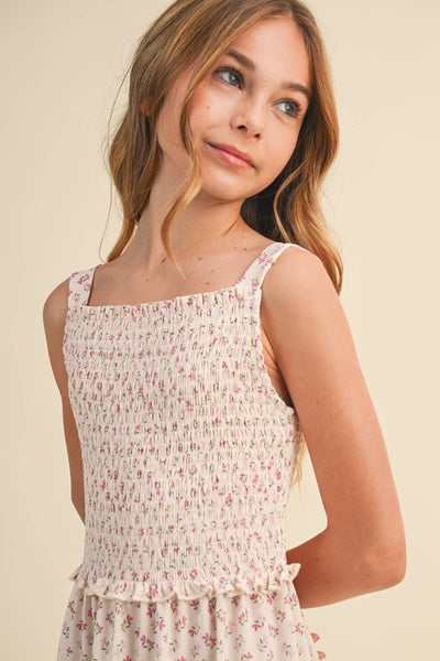 TWEEN GIRLS KIDS SMOCKED TIERED MIDI DRESS (7-14): 7/8 - Lulu Bella Boutique