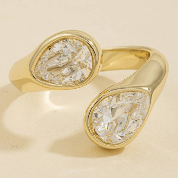 Double Pear Bezel Cz Open Ring