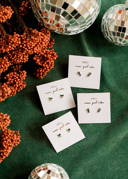 Double Stud Stack - Emerald - Gold Earrings - Lulu Bella Boutique