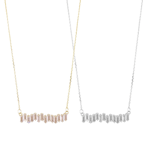 CZ Baguette Bar Necklace: Yellow Gold