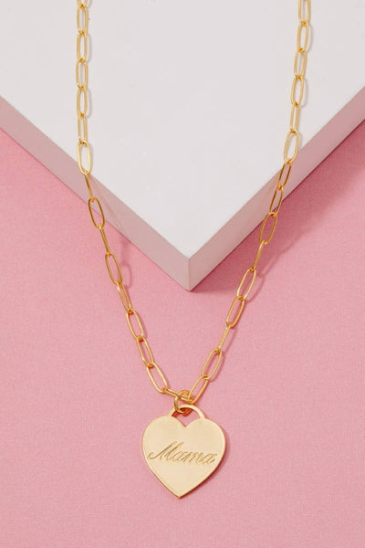 Gold Dipped Mama Heart Pendant Necklace: GOLD - Lulu Bella Boutique