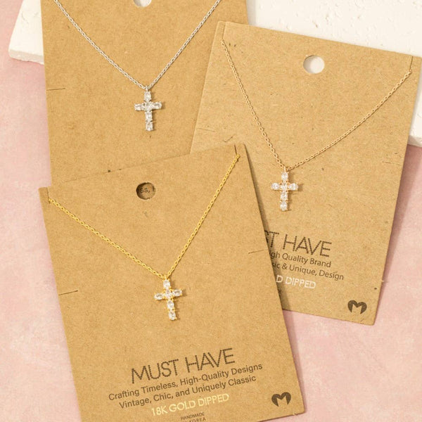 CZ Cross Pendant Necklace: G - Lulu Bella Boutique