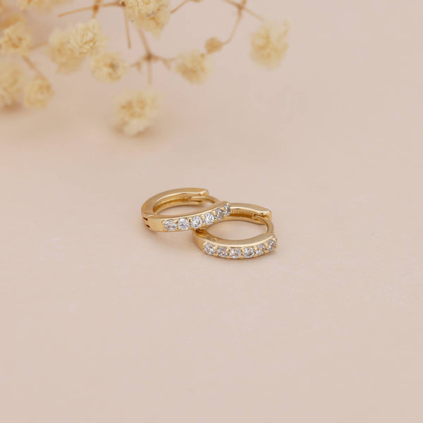 E162 paved huggie hoop earring, huggie earring, paved hoop: Yellow Gold