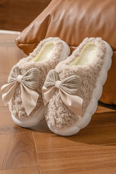 Bowknot Applique Plush Winter Slippers | US6-9.5: As shown / Standard / US9.5 (CN41)