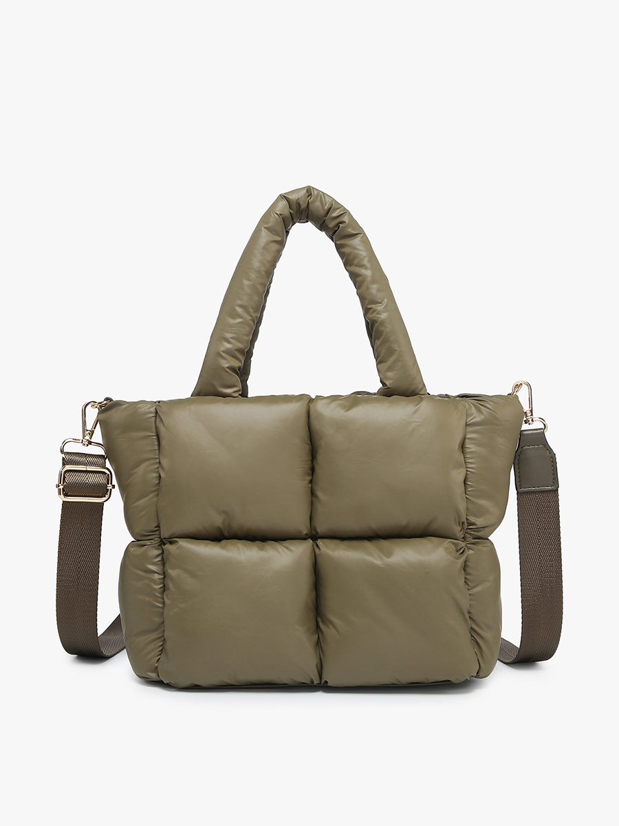 Brittany Small Nylon Puffer Tote/Satchel: Olive