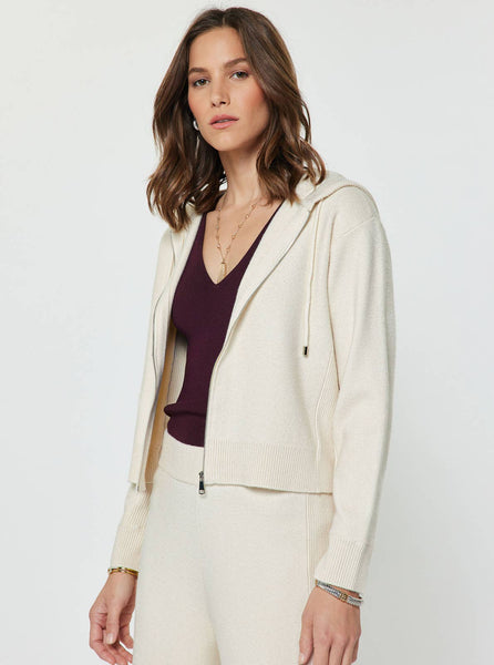 Cropped Hoodie Zip-up Knit Set: Ivory