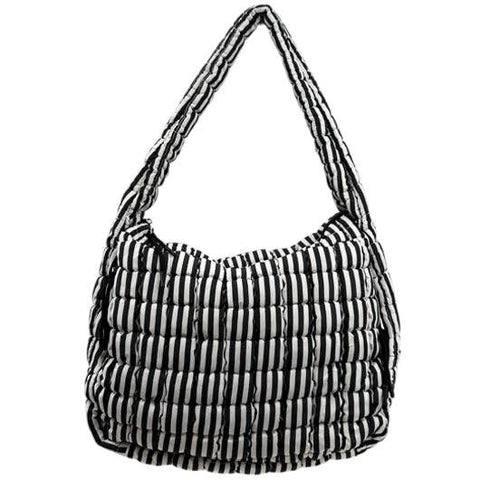 Striped Puffer Quilted Handbag Black/White