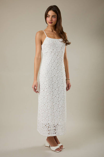 SLEEVELESS FITTED LACE MIDI DRESS: White / S - Lulu Bella Boutique