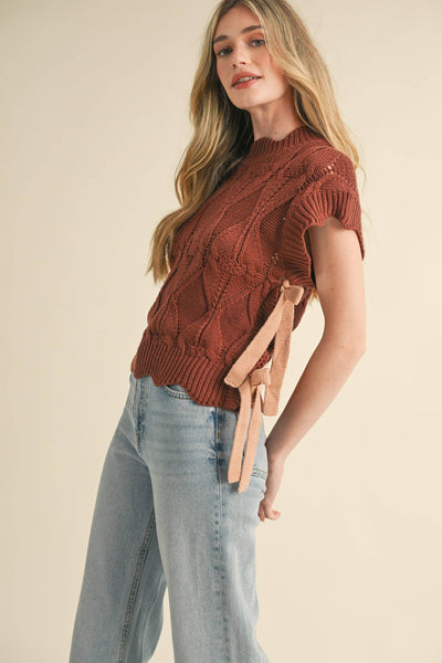 MOCK NECK CROPPED SWEATER VEST MSW2133: Choco Fudge / S - Lulu Bella Boutique