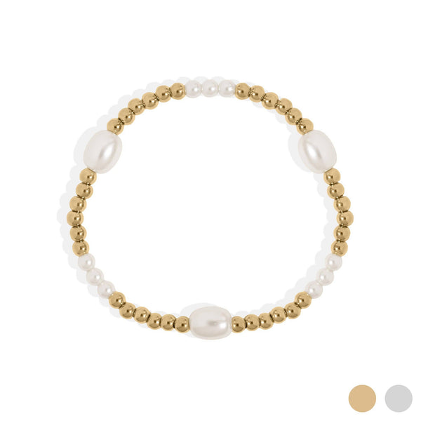 18K Gold PVD 8mm Kiska Glass Pearl Stretch Bracelet: Gold