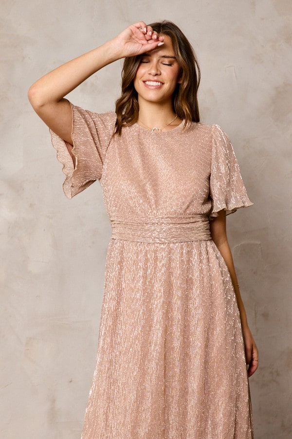 Luxe Crinkle Dress in Champagne Medium