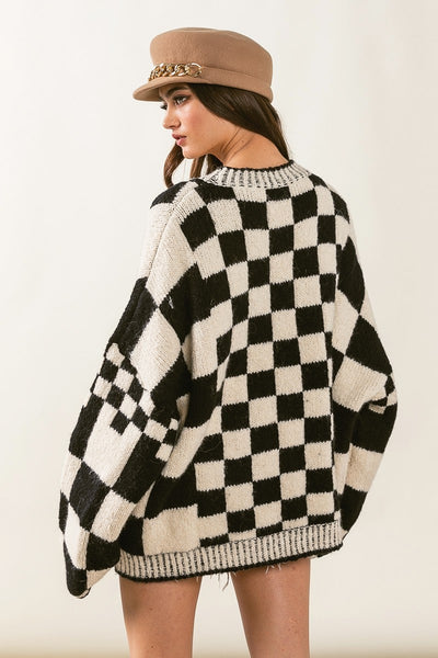 Patch Pocket Checkered Cardigan