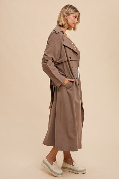 Classic Trench Coat with Belt Waist Tie in Truffle