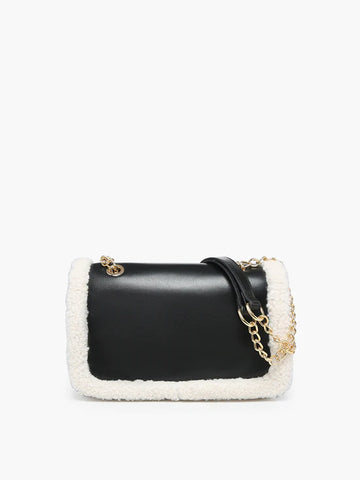 Coco Sherpa Trim Crossbody in Black