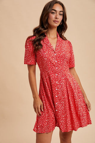 Collared Button Down Cotton Mini Dress