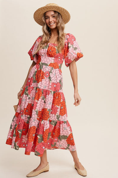 Show some flowers the power of fashion in this gorgeous midi dress! With a Coral hue and romantic flower print, this square neck stunner impresses with puff sleeve, smocking details and hidden side pockets. It's destined to be a blooming favorite!