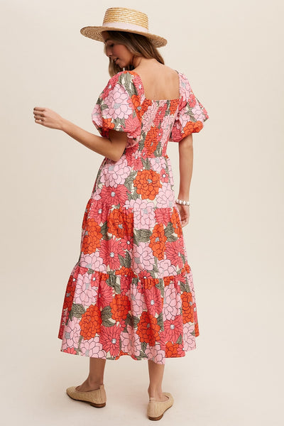 Show some flowers the power of fashion in this gorgeous midi dress! With a Coral hue and romantic flower print, this square neck stunner impresses with puff sleeve, smocking details and hidden side pockets. It's destined to be a blooming favorite!