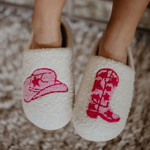 Boot and Cowgirl Hat House Slippers