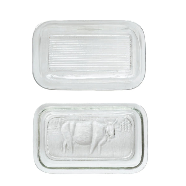 Pressed Glass Butter Dish w/ Cow