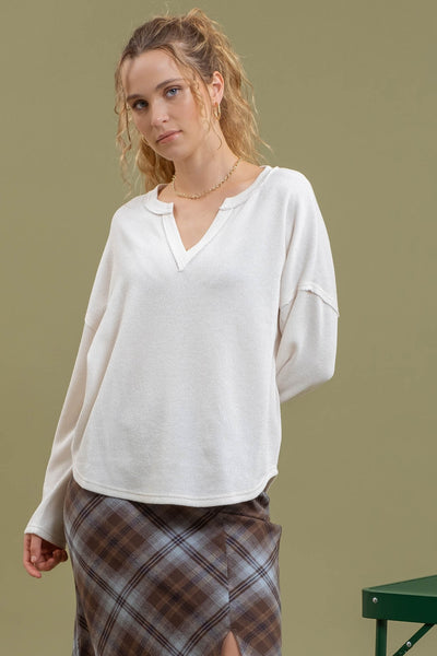 Notch Collar Long Sleeve Top