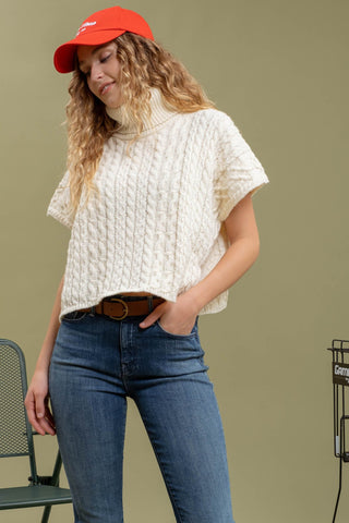 Short Sleeve Cable Knit Sweater