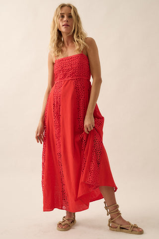 Crochet Lace And Crepe Paneled Maxi Dress