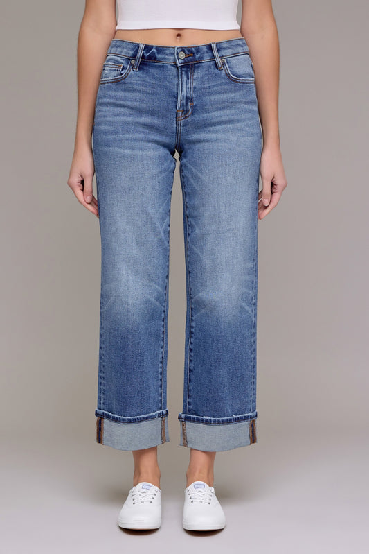 Mid Rise Cuffed Wide Straight - Lulu Bella Boutique