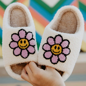 Lavender Daisy Happy Face Open-Toed Slippers