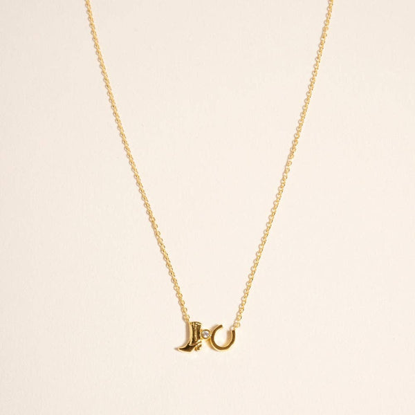 18K Gold Dipped Rodeo Boot Horseshoe Necklace: 18K GD / ONE