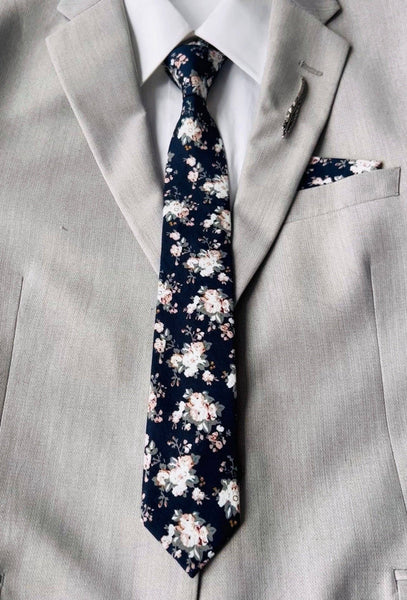 Kai Dark Blue Floral Skinny Tie