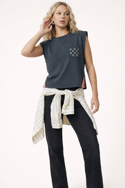 250th USA star pocket stripe side tank: NAVY / S - Lulu Bella Boutique