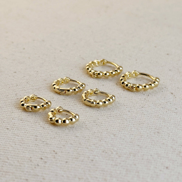 18k Gold Filled Mini Beaded Clicker Hoop Earrings: 12mm - Lulu Bella Boutique