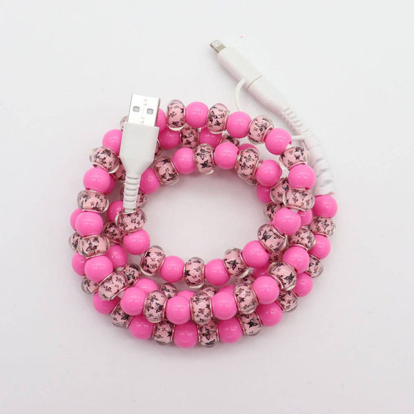 Pink heart & Floral & checker Beaded 2 in 1 Charging Cable - Lulu Bella Boutique