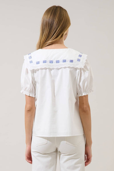 Miriam Gingham Sailor Top: White / XS - Lulu Bella Boutique