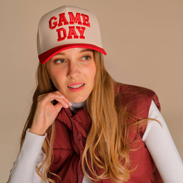 C.C GAME DAY Embroidered Cotton Baseball Cap: Red - Lulu Bella Boutique