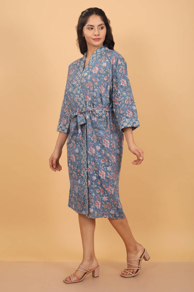 Vintage Floral Cotton Kimono Robe, Boho Bridal Dressing Gown - Lulu Bella Boutique