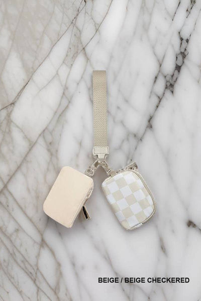 Dual Pouch Wristlet Keychain Wallet: PURPLE/LAVENDER