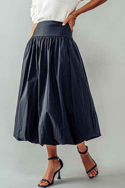 Eclipse Crescent Balloon Midi Skirt: BLACK