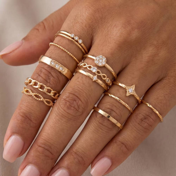Crystal Star And Pave Stacking Ring Set