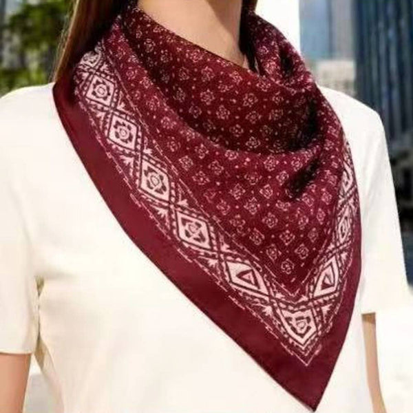 PATTERN SILK LIKE SILKY BANDANA SQUARE NECK SCARF, LVSC 266: BK - Lulu Bella Boutique