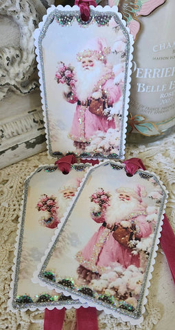 Christmas Gift Tag Pink Santa n Roses - Lulu Bella Boutique