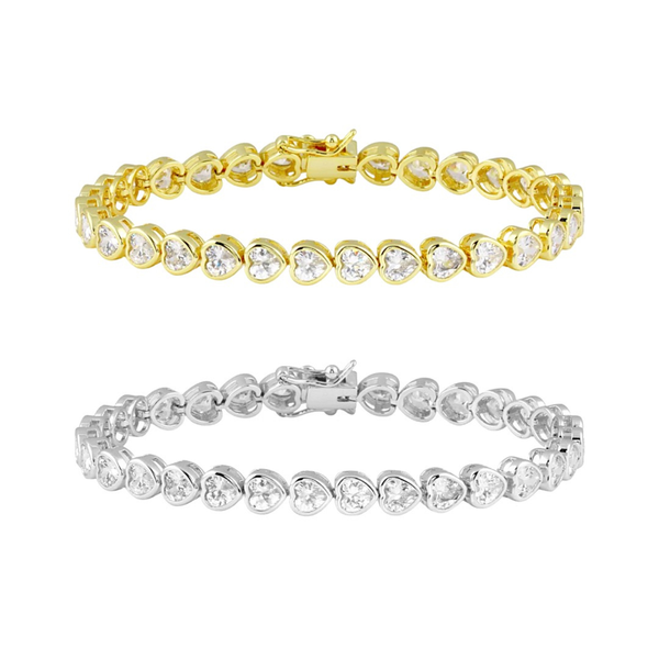 Heart Bezel Set Tennis Bracelet: 18k Gold