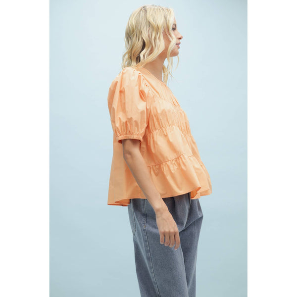 POPLIN PUFF SLEEVE BLOUSE: SUNKIST - Lulu Bella Boutique